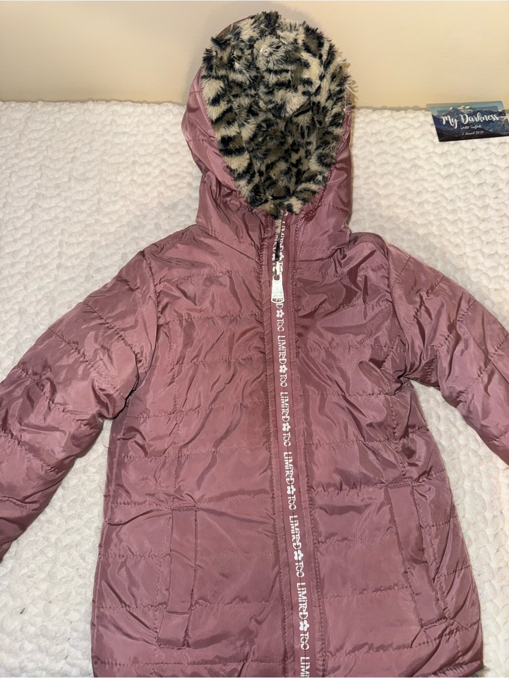 Limited Too Mauve Pink Hooded Puffer with Leopard Faux-Fur Lining
